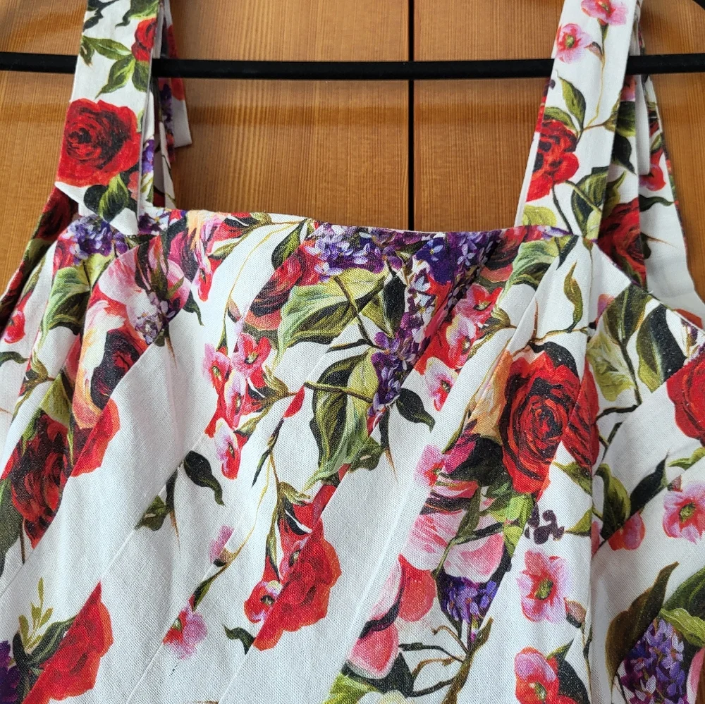 Avec Les Filles Linen-Blend Red/Purple Floral-Print Fit
Flare Midi Dress - Picture 5 of 7
